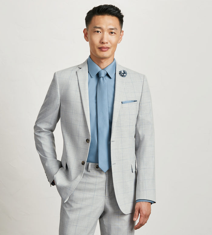 tip top Modern Fit Light Grey Plaid Suit
