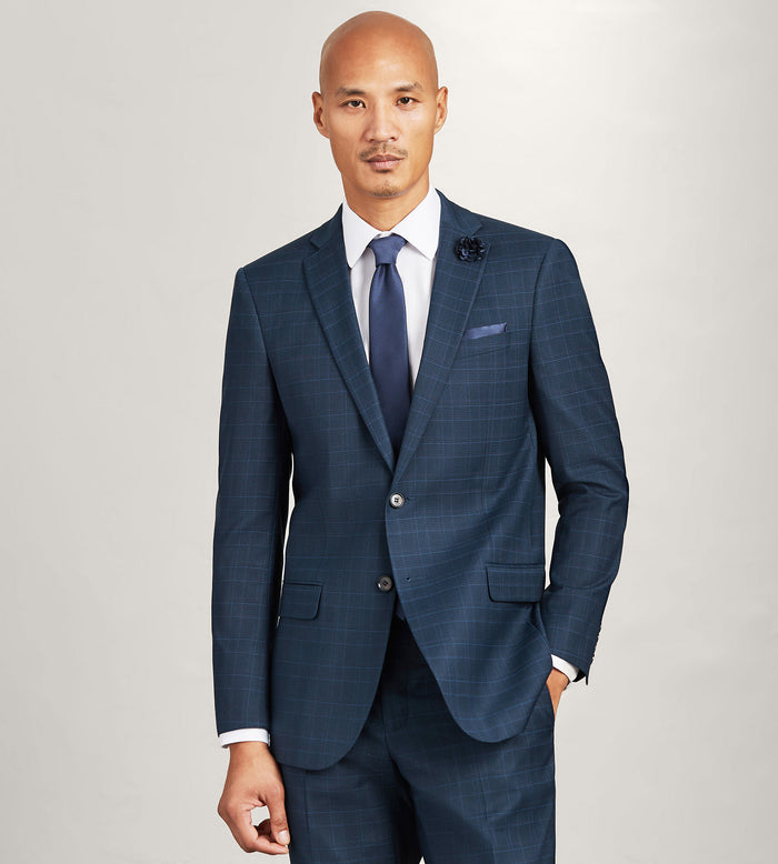 tip top Modern Fit Navy Plaid Suit