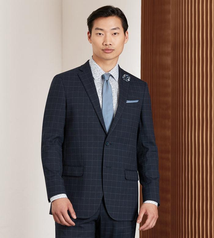 tip top Modern Fit Navy Windowpane Suit