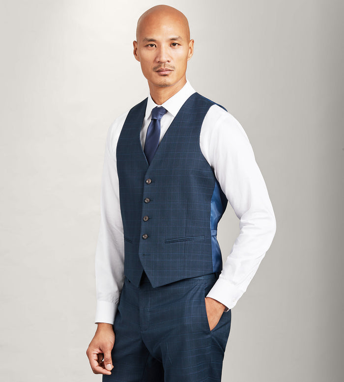 tip top Navy Plaid Suit Vest
