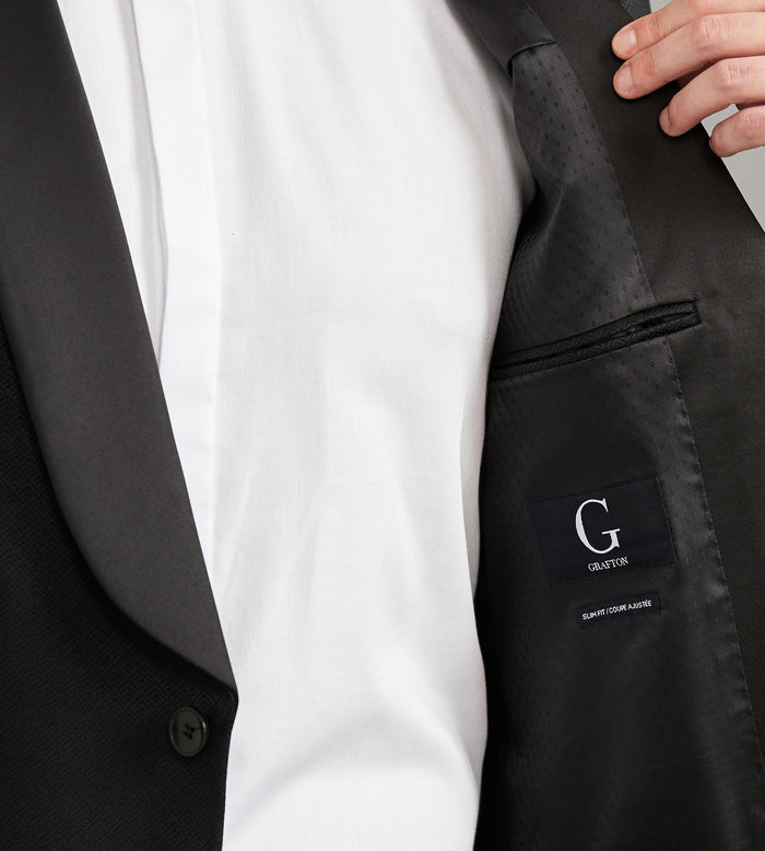 Tip Top Slim Fit Black Jacquard Tuxedo