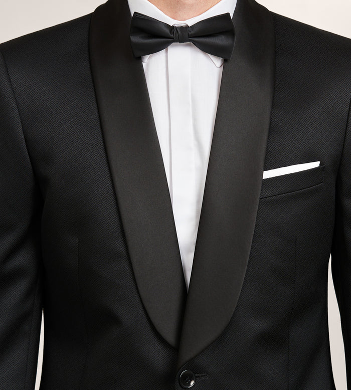 Tip Top Slim Fit Black Jacquard Tuxedo