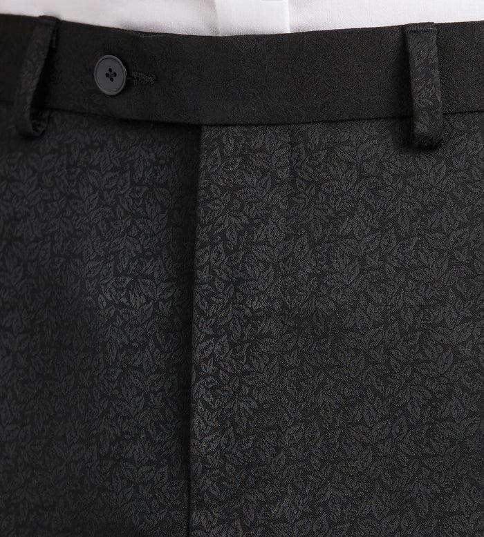 Tip Top Slim Fit Black Jacquard Tuxedo Pants