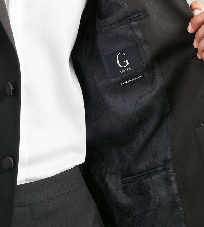 Tip Top Slim Fit Black Notch Lapel Solid Tuxedo