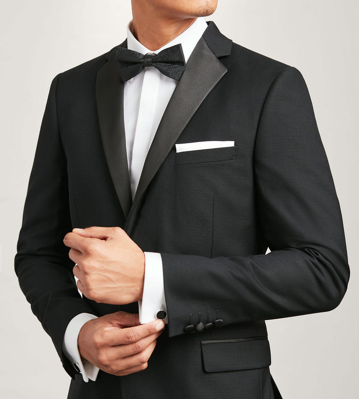 Tip Top Slim Fit Black Notch Lapel Solid Tuxedo