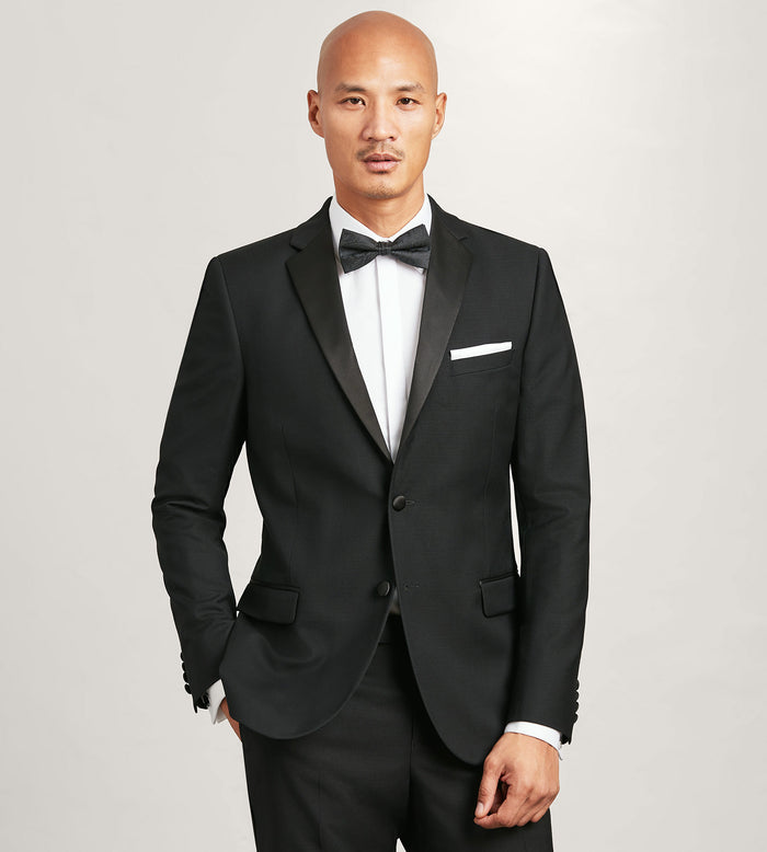 tip top Slim Fit Black Notch Lapel Solid Tuxedo