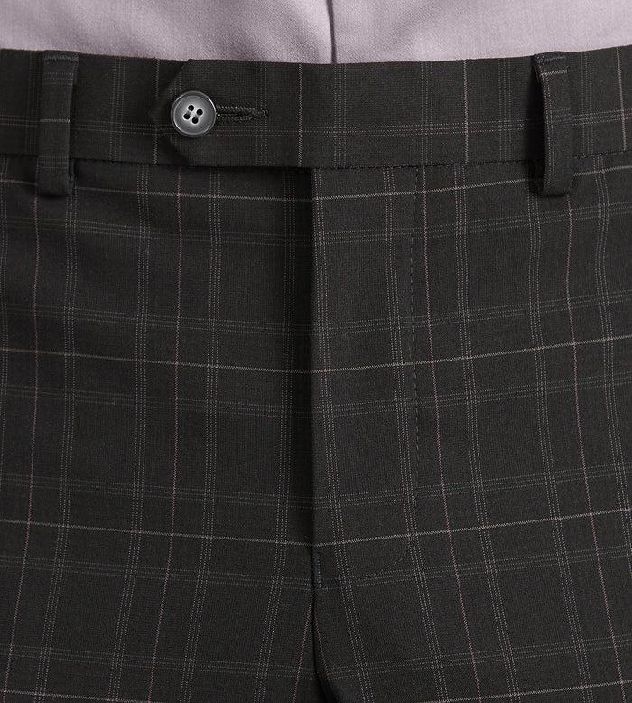 Tip Top Slim Fit Black Plaid Suit Pants