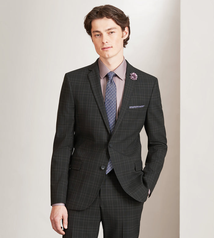 tip top Slim Fit Black Plaid Suit