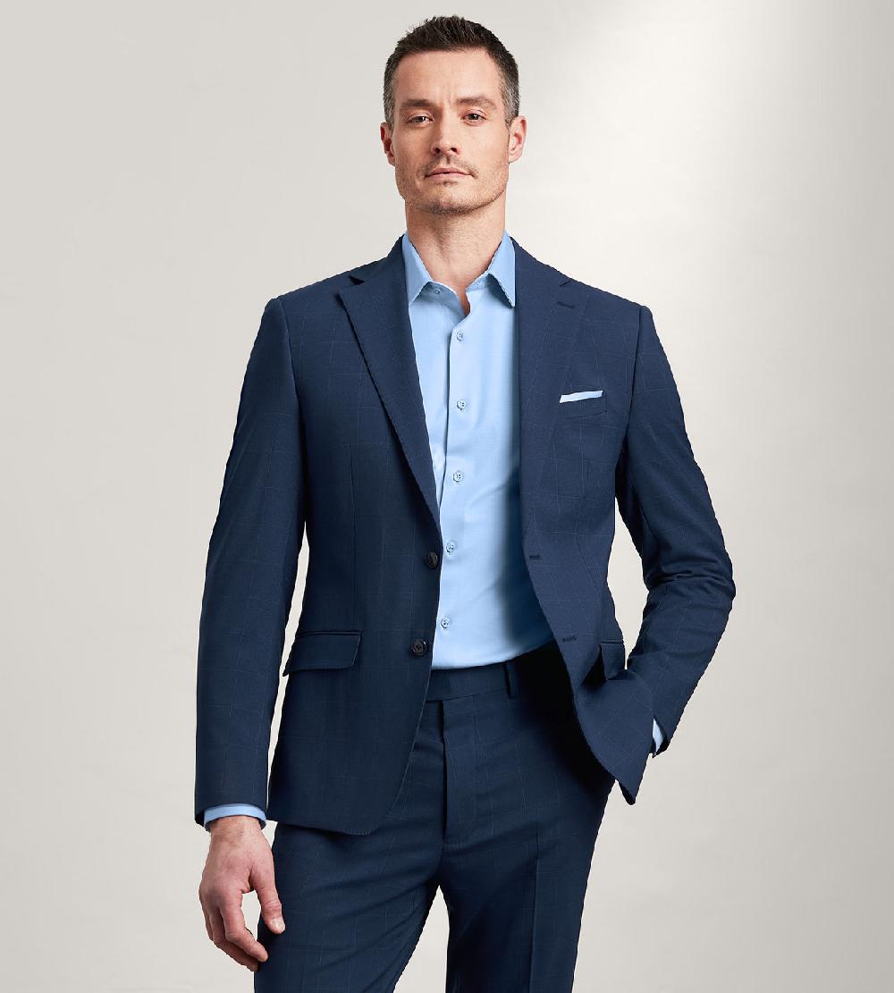 Tip Top Slim Fit Blue Windowpane Suit