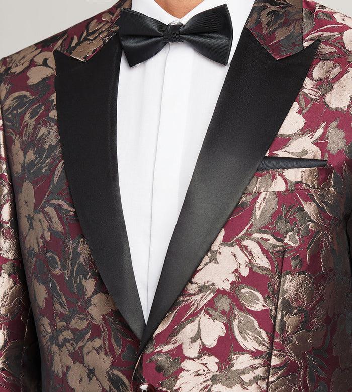 Tip Top Slim Fit Burgundy Jacquard Tuxedo