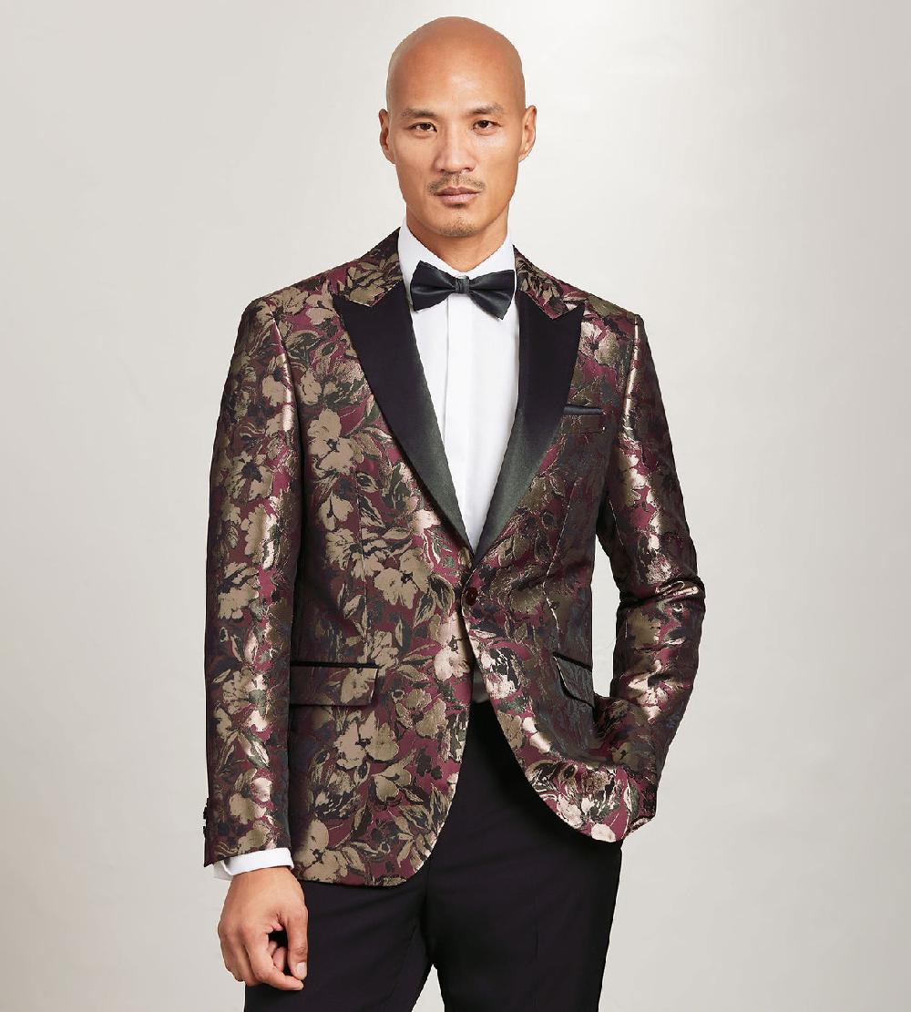 Tip Top Slim Fit Burgundy Jacquard Tuxedo