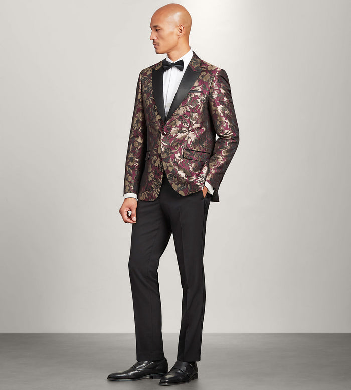 Tip Top Slim Fit Burgundy Jacquard Tuxedo