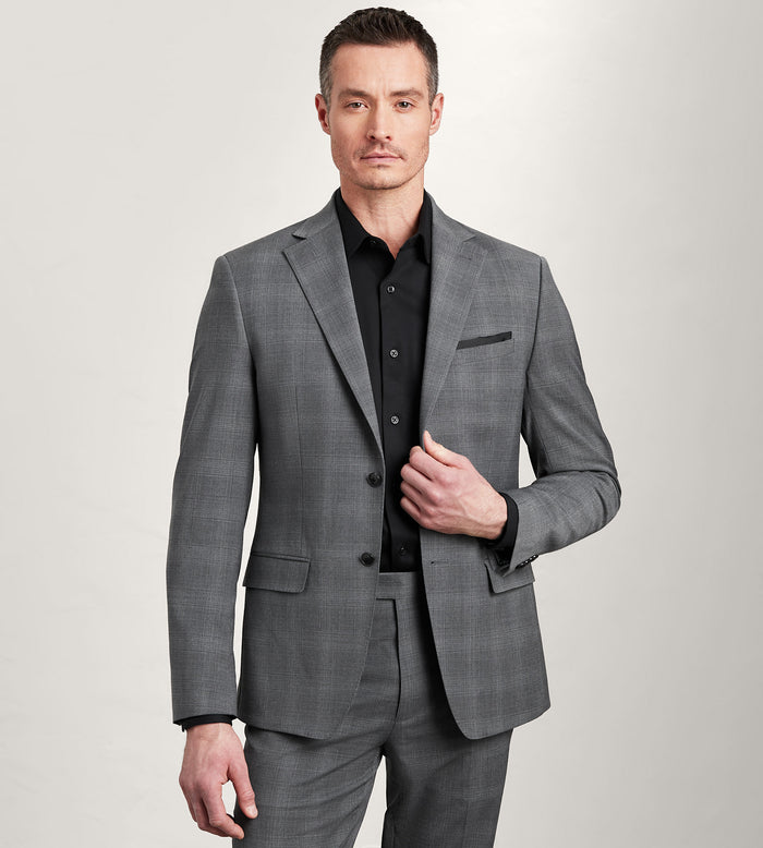 tip top Slim Fit Grey Plaid Suit