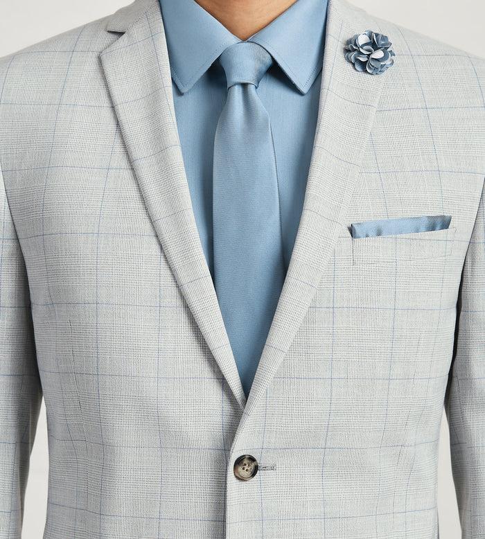 Tip Top Slim Fit Light Grey Plaid Suit