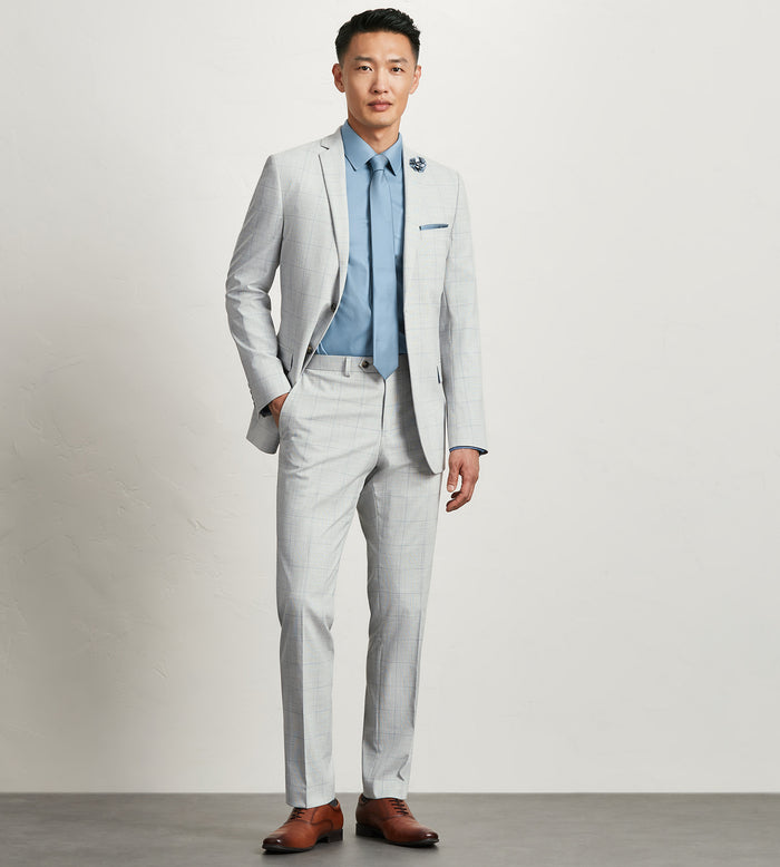 Tip Top Slim Fit Light Grey Plaid Suit