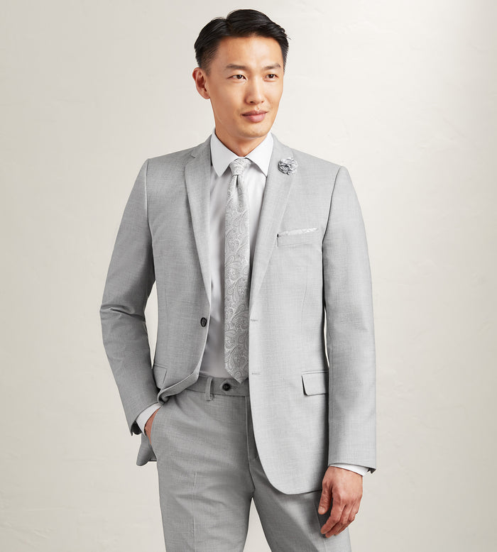 tip top Slim Fit Light Grey Solid Suit