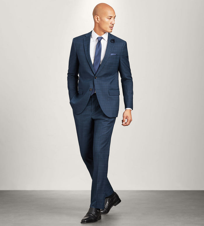 Tip Top Slim Fit Navy Plaid Suit