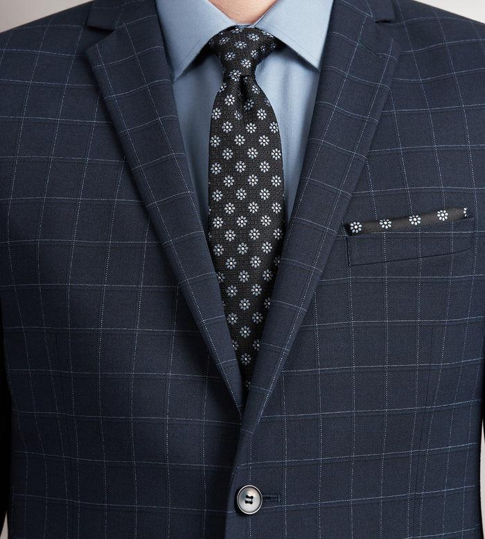 Tip Top Slim Fit Navy Windowpane Suit