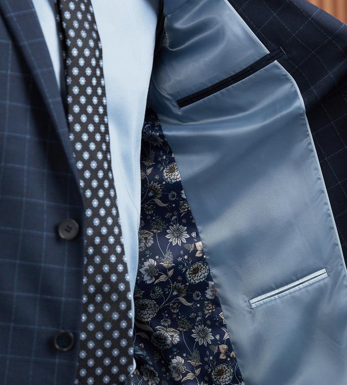 Tip Top Slim Fit Navy Windowpane Suit