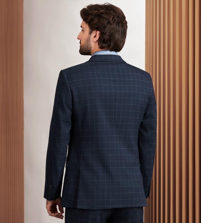 Tip Top Slim Fit Navy Windowpane Suit