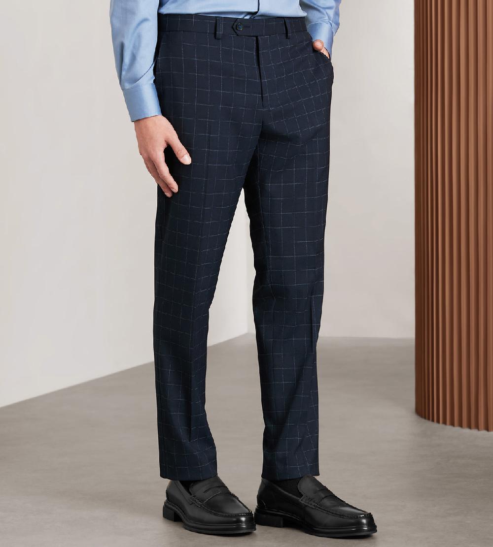 Tip Top Slim Fit Navy Windowpane Suit Pants