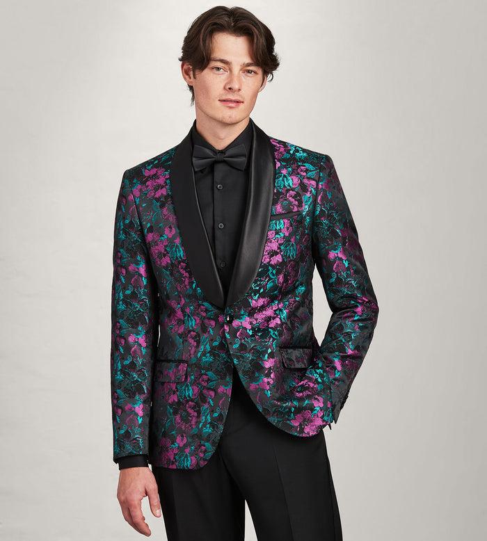 tip top Slim Fit Purple Jacquard Tuxedo