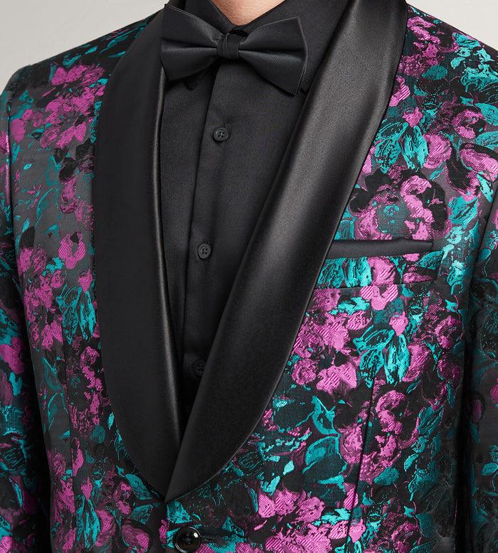 Tip Top Slim Fit Purple Jacquard Tuxedo