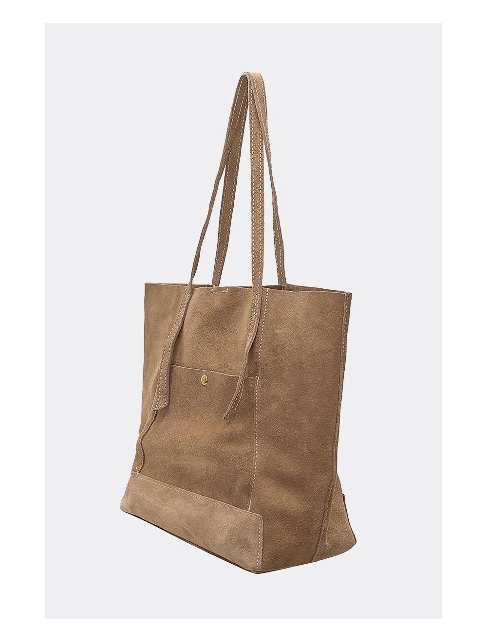 Tom&eva 2 Pieces Set Sac Cabas En Croûte De Cuir Vachette Suède-NESRINE 4023-Beige