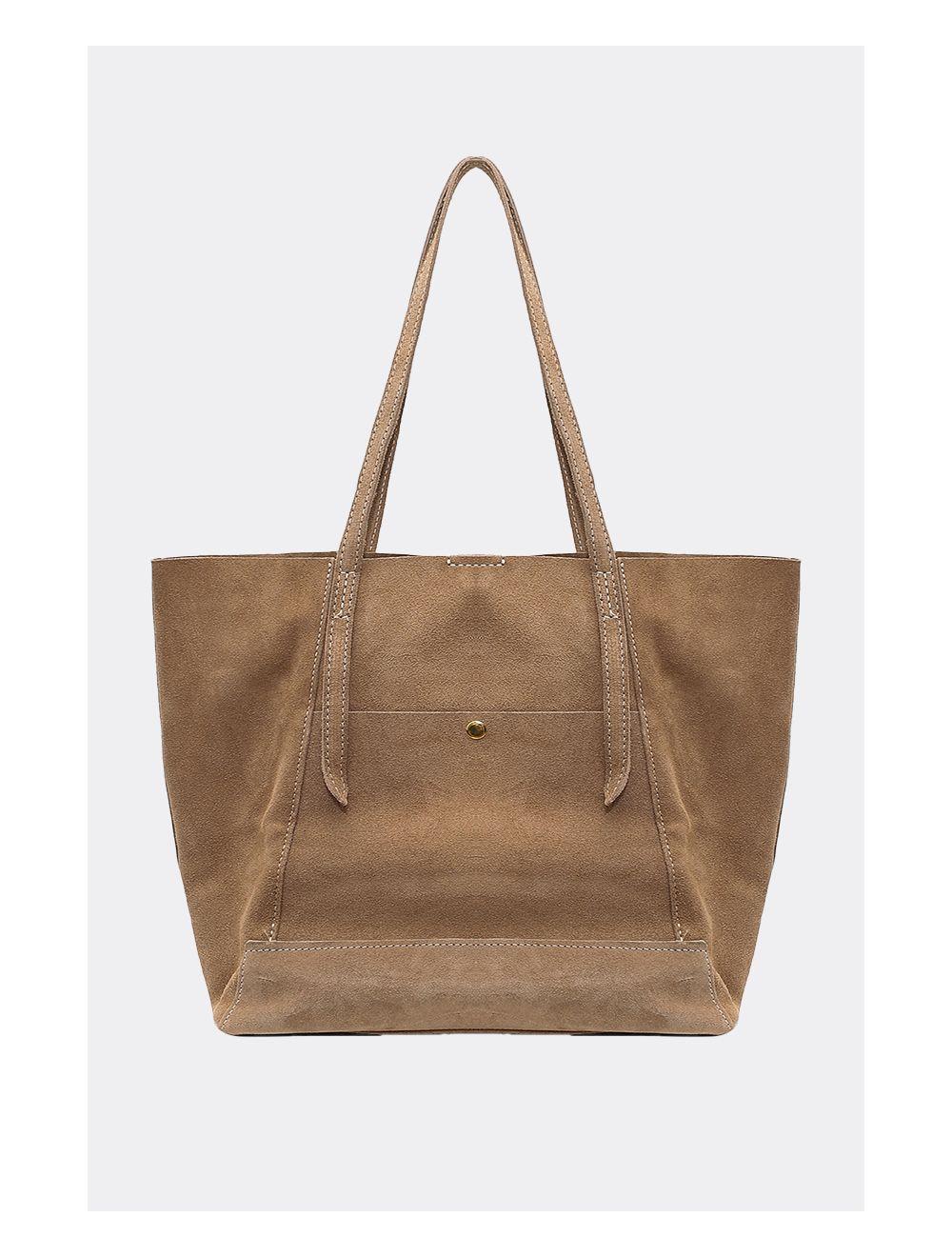 Tom&eva 2 Pieces Set Sac Cabas En Croûte De Cuir Vachette Suède-NESRINE 4023-Beige
