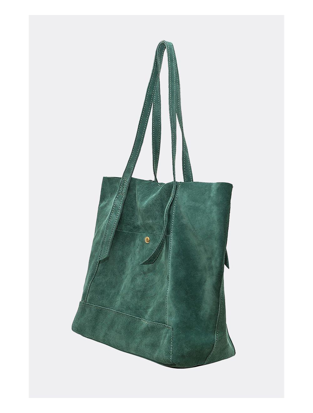 Tom&eva 2 Pieces Set Sac Cabas En Croûte De Cuir Vachette Suède-NESRINE 4023-Vert