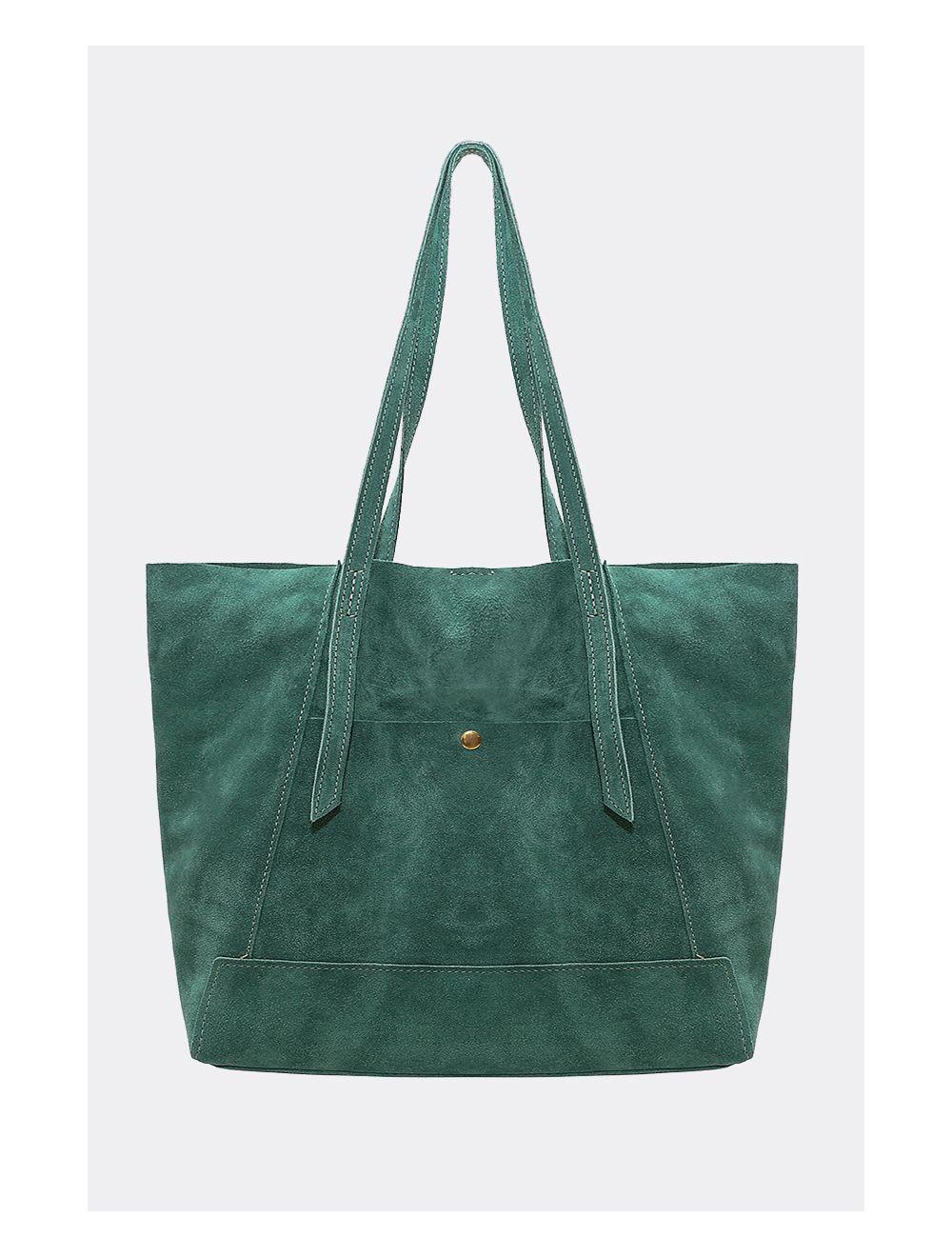 Tom&eva 2 Pieces Set Sac Cabas En Croûte De Cuir Vachette Suède-NESRINE 4023-Vert
