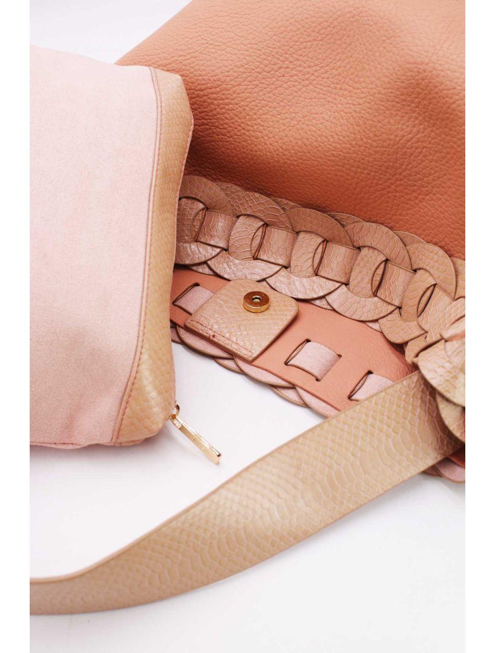 Tom&eva 2 Pièces Set Sac Cabas Fourre-tout Bandoulière Effet Serpent -21C-5039-Pink