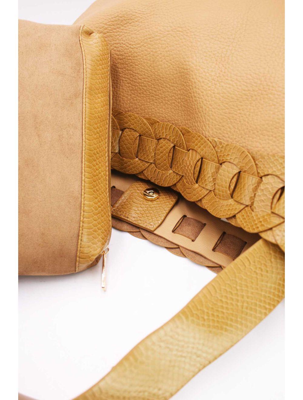 Tom&eva 2 Pièces Set Sac Cabas Fourre-tout Bandoulière Effet Serpent -21C-5039-Khaki