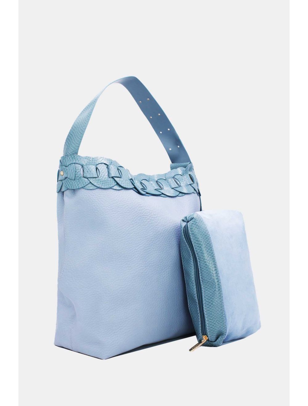 Tom&eva 2 Pièces Set Sac Cabas Fourre-tout Bandoulière Effet Serpent -21C-5039-Bleu