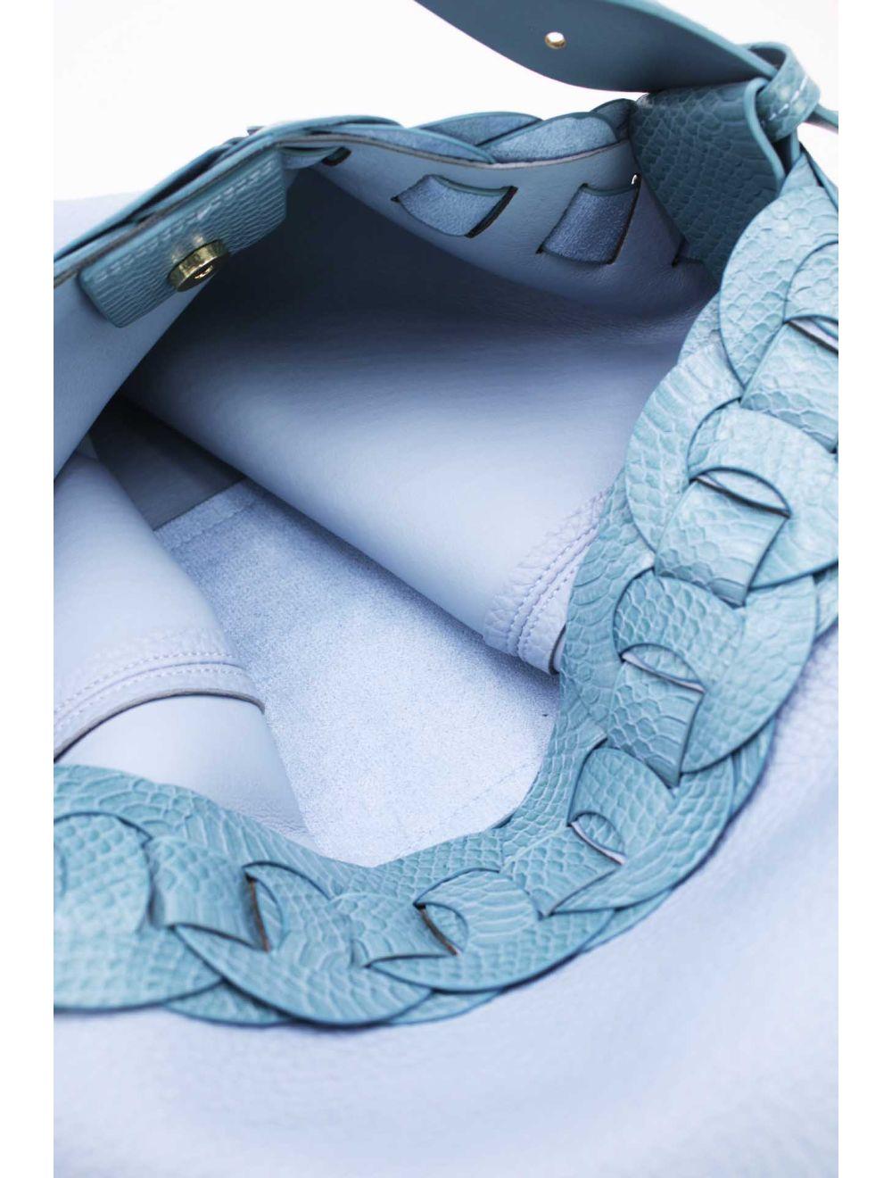 Tom&eva 2 Pièces Set Sac Cabas Fourre-tout Bandoulière Effet Serpent -21C-5039-Bleu