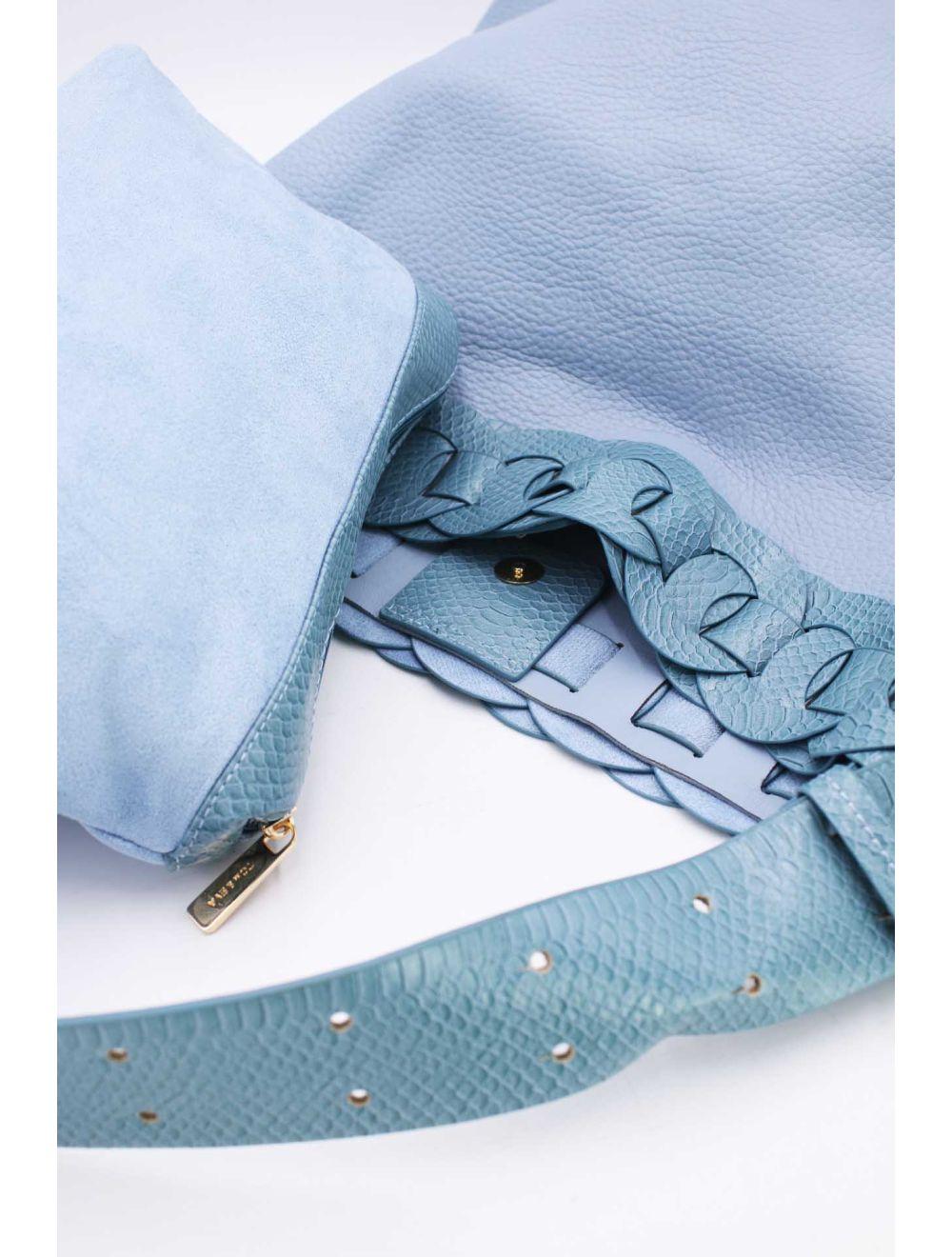 Tom&eva 2 Pièces Set Sac Cabas Fourre-tout Bandoulière Effet Serpent -21C-5039-Bleu