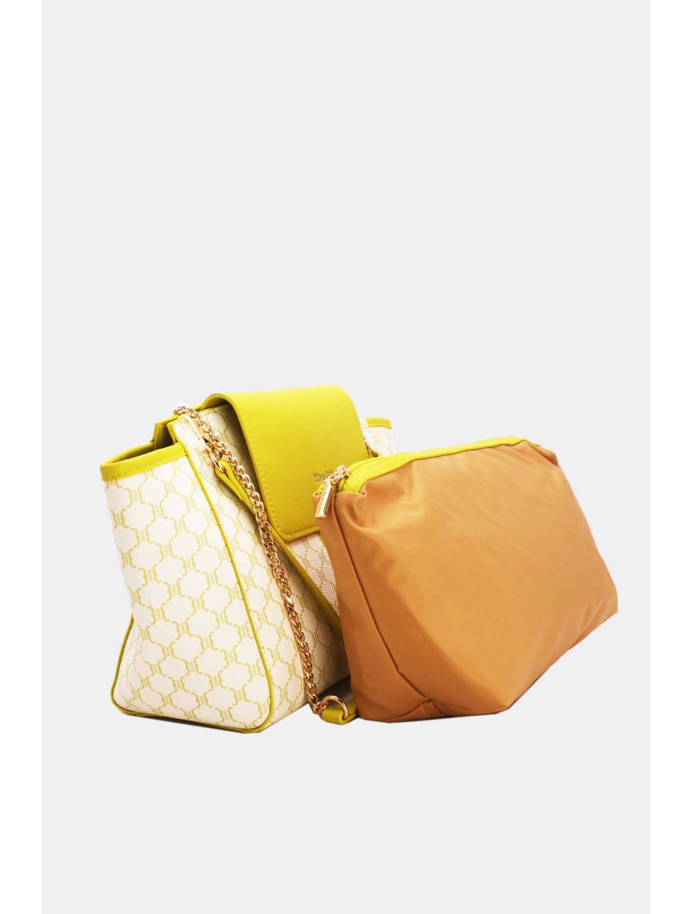 Tom&eva 2 Pièces Set Sac Cabas Monogramme Avec Pochette Amovible-21B-5100-Jaune