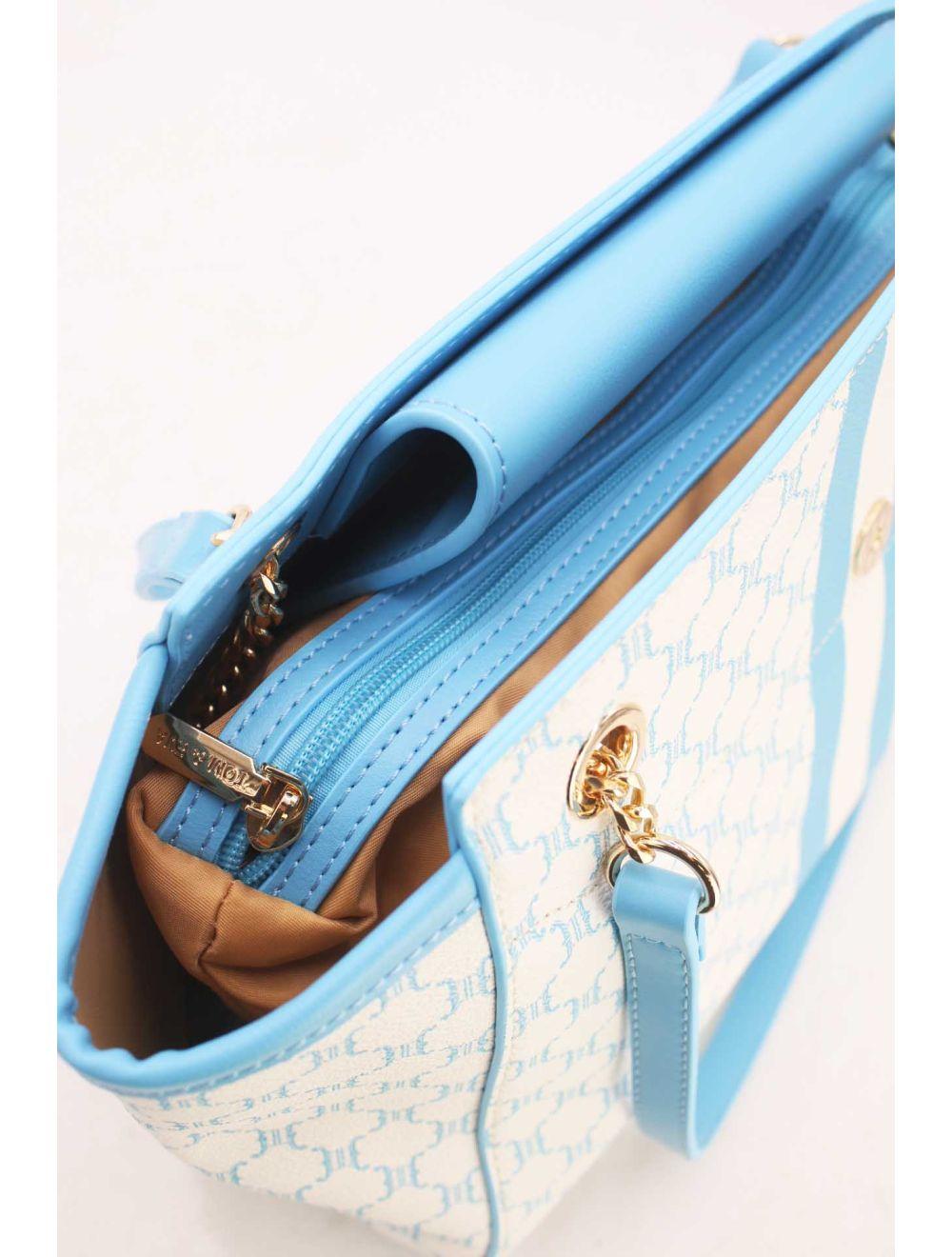 tom&eva 2 Pièces Set Sac Cabas monogramme avec Pochette Amovible-21B-5100-Bleu