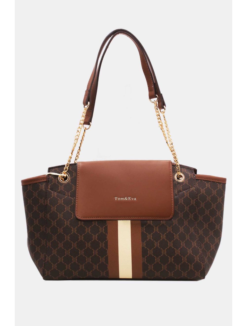 Tom&eva 2 Pièces Set Sac Cabas Monogramme Avec Pochette Amovible-21B-5100-Marron