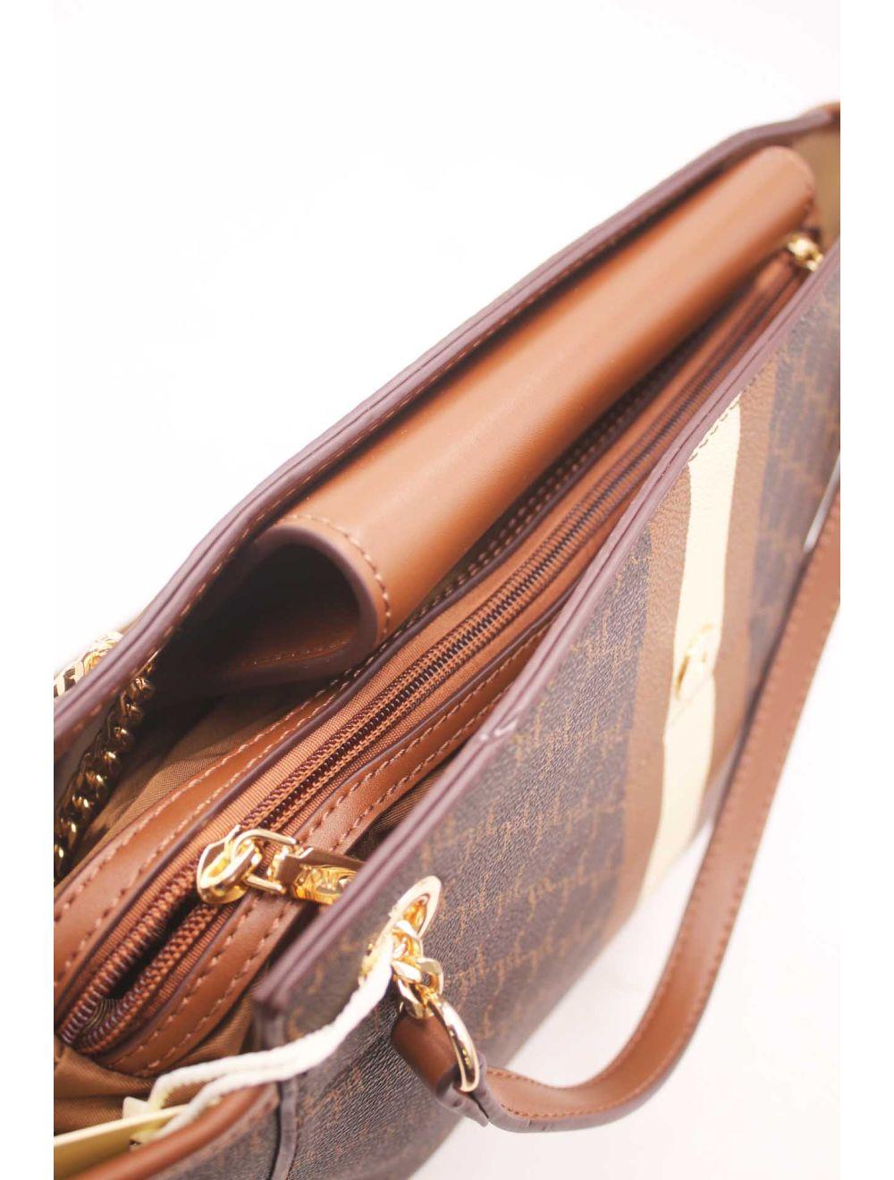 Tom&eva 2 Pièces Set Sac Cabas Monogramme Avec Pochette Amovible-21B-5100-Marron