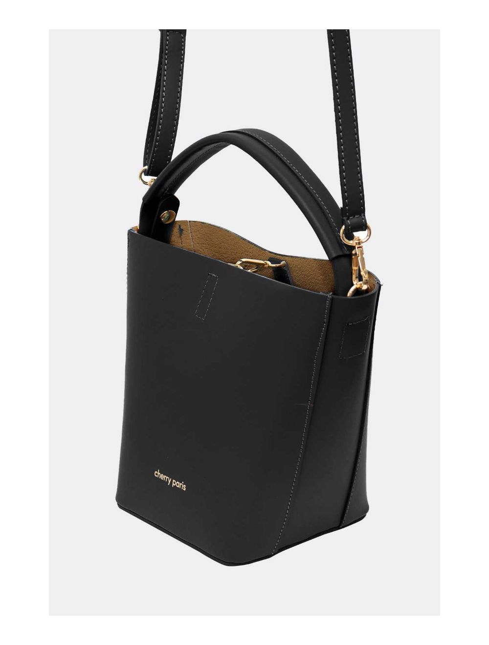 Tom&eva 2 Pièces Set Sac Seau En Cuir Vachette Lisse 4095 KATIA-Noir