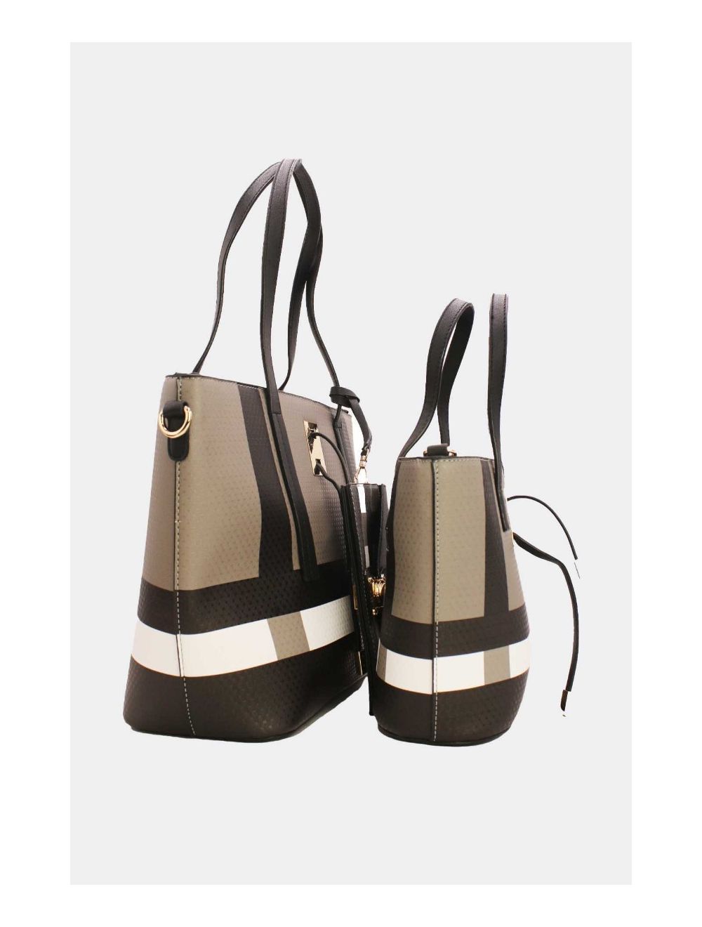 Tom&eva 3 Pièce Set Sac Cabas Effet Cuir Pendentif 17E-1899-Noir