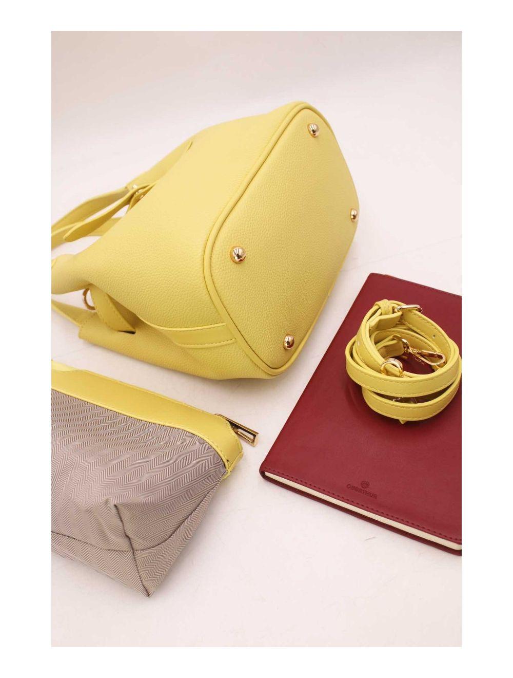 tom&eva Ensemble 2Pcs Sac Hobo Effet Grainé 6974-Jaune