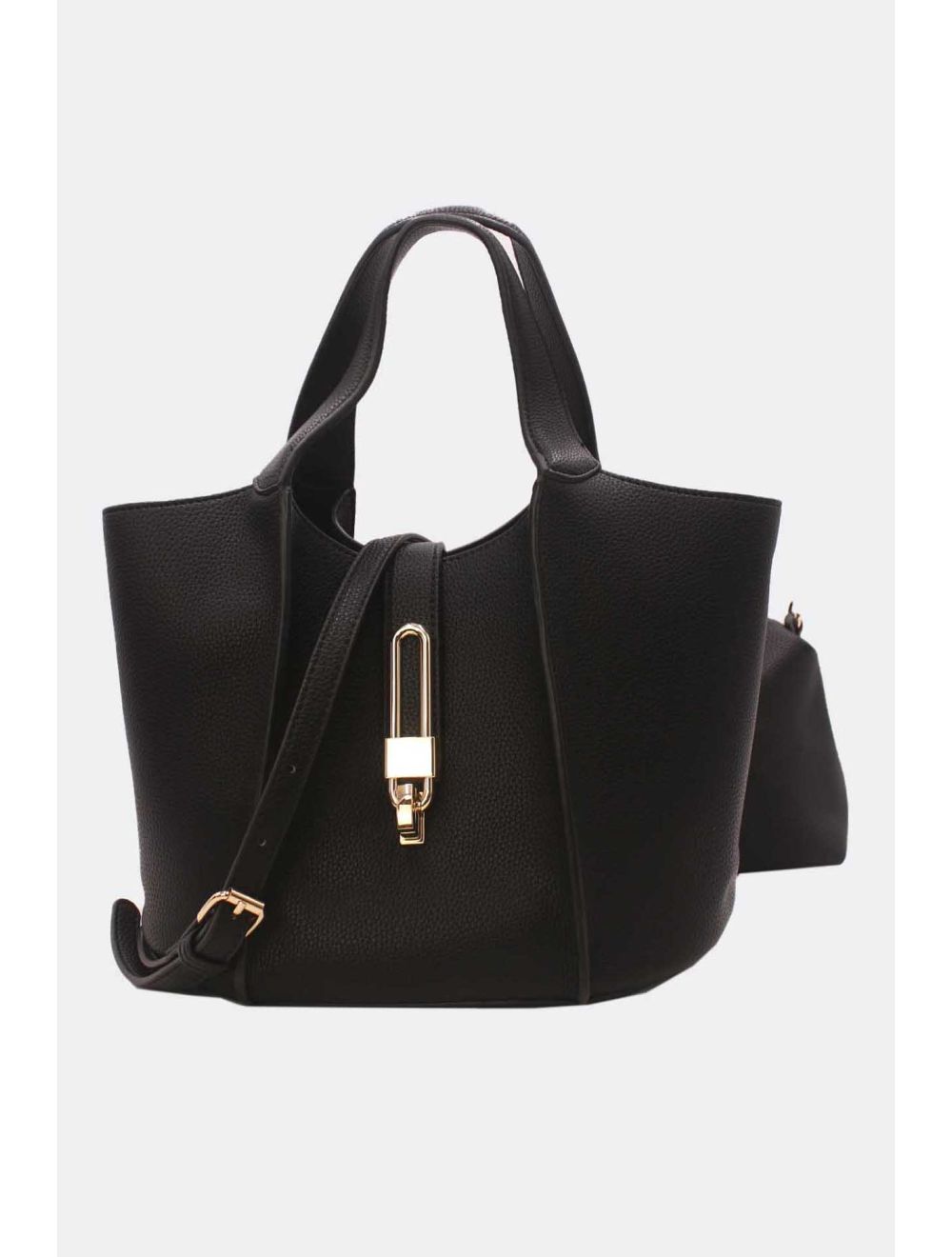 Tom&eva Ensemble Deux Pièce Set Cabas Grainé Orné Serrure 6959-Noir