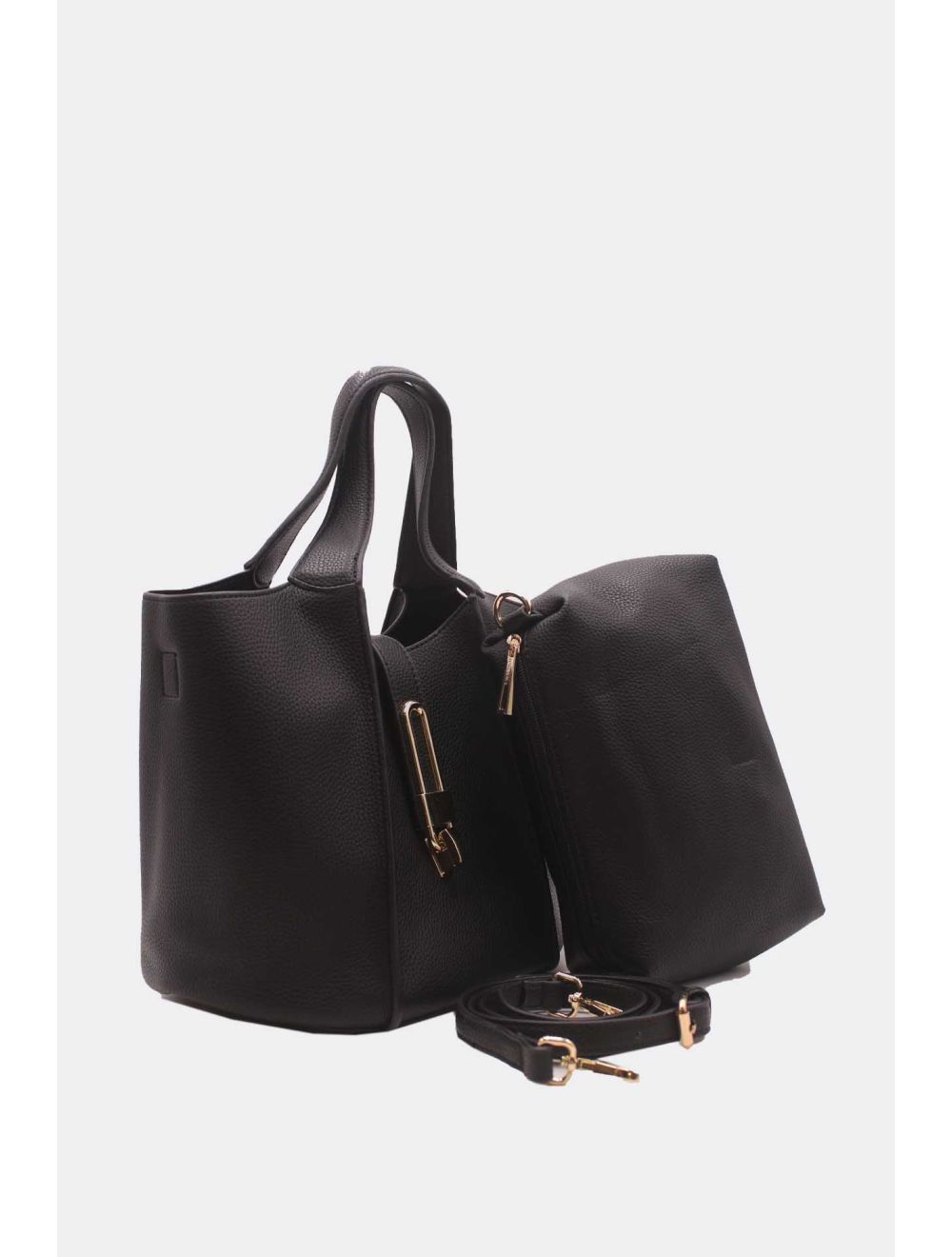 Tom&eva Ensemble Deux Pièce Set Cabas Grainé Orné Serrure 6959-Noir