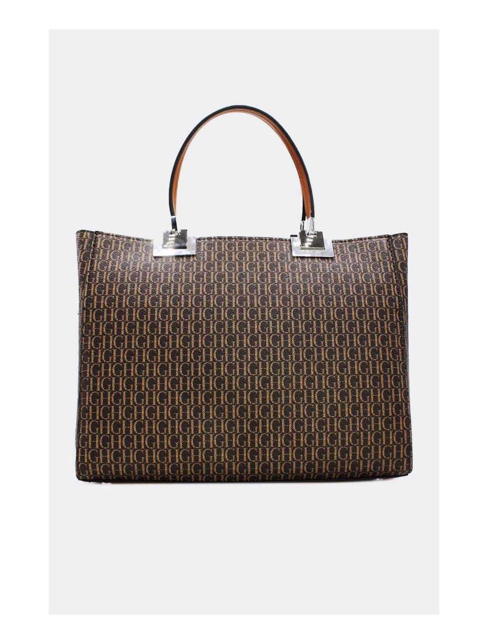 Tom&eva Ensemble Deux Pièce Set Sac à Main Effet Cuir Monogramme 9022-Café/Marron