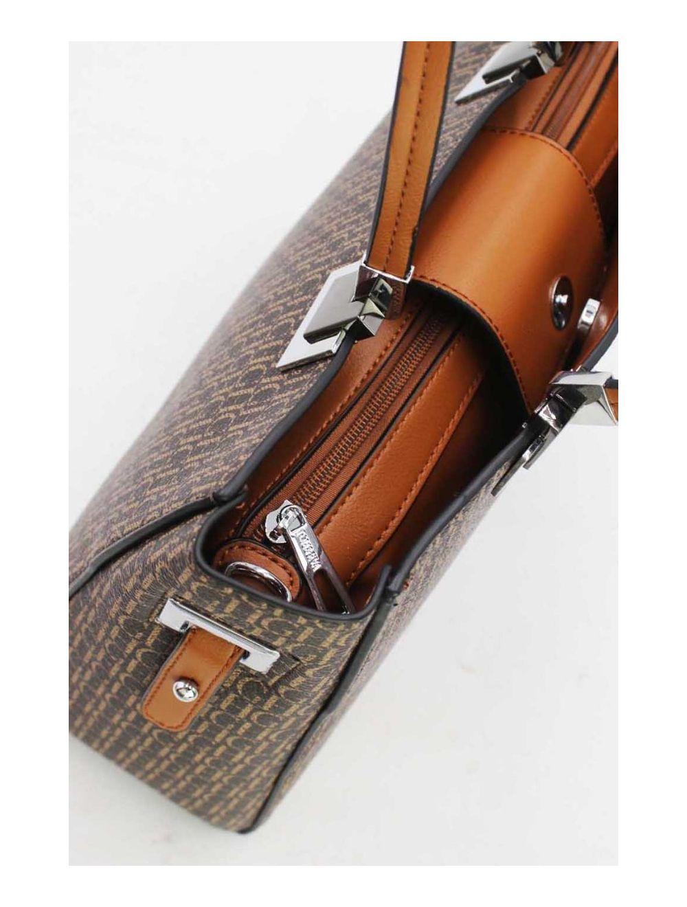 tom&eva Ensemble Deux Pièce Set Sac à Main Effet Cuir Monogramme 9022-Café/Marron