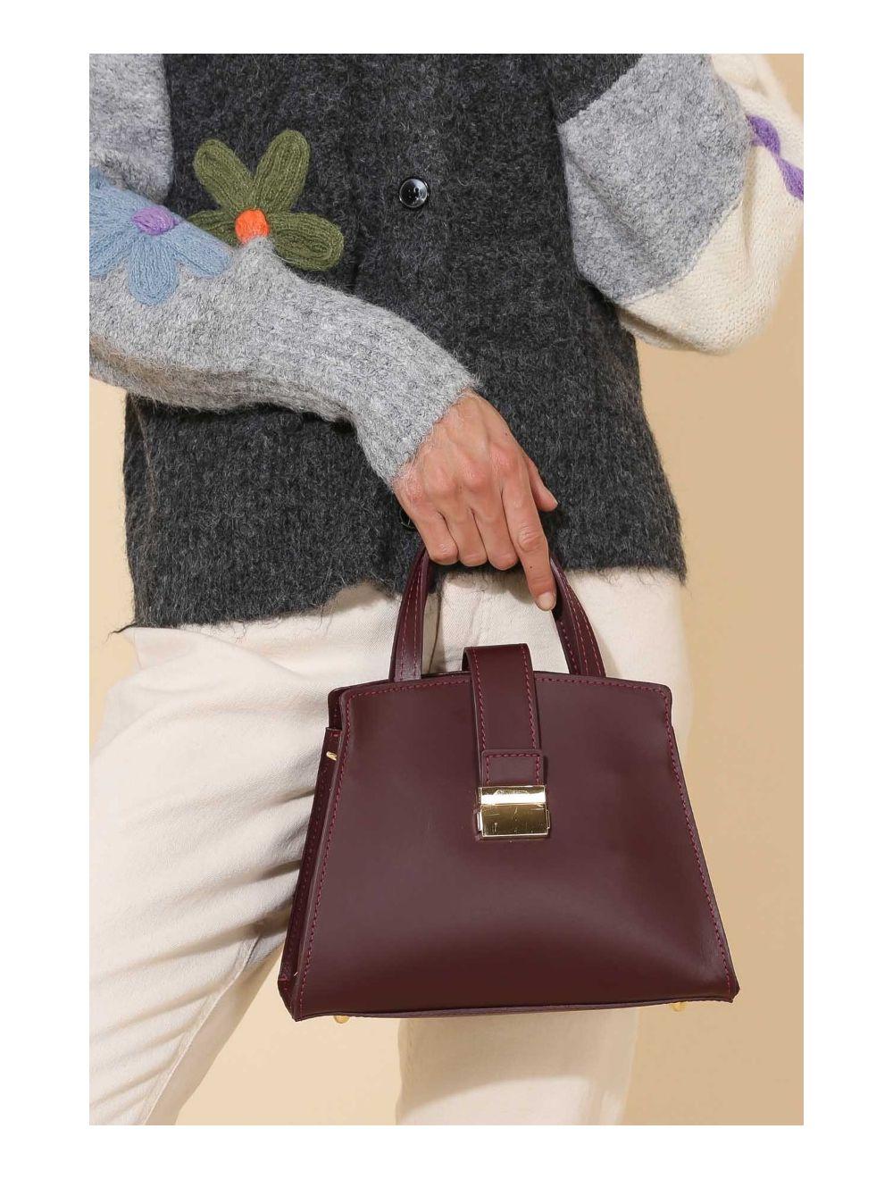 Tom&eva Medium Sac à Main Croûte Cuir Vachette Lisse 4126 ALBA-BORDEAUX