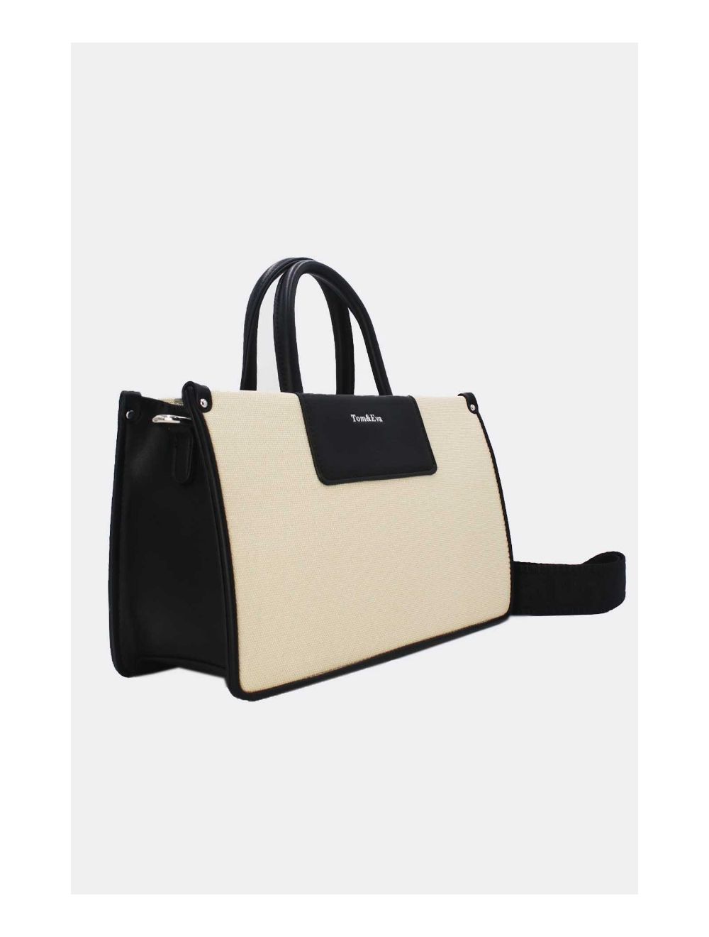 Tom&eva Medium Sac à Main Effet Tissus Bicolore 24B-6004-Beige/Black