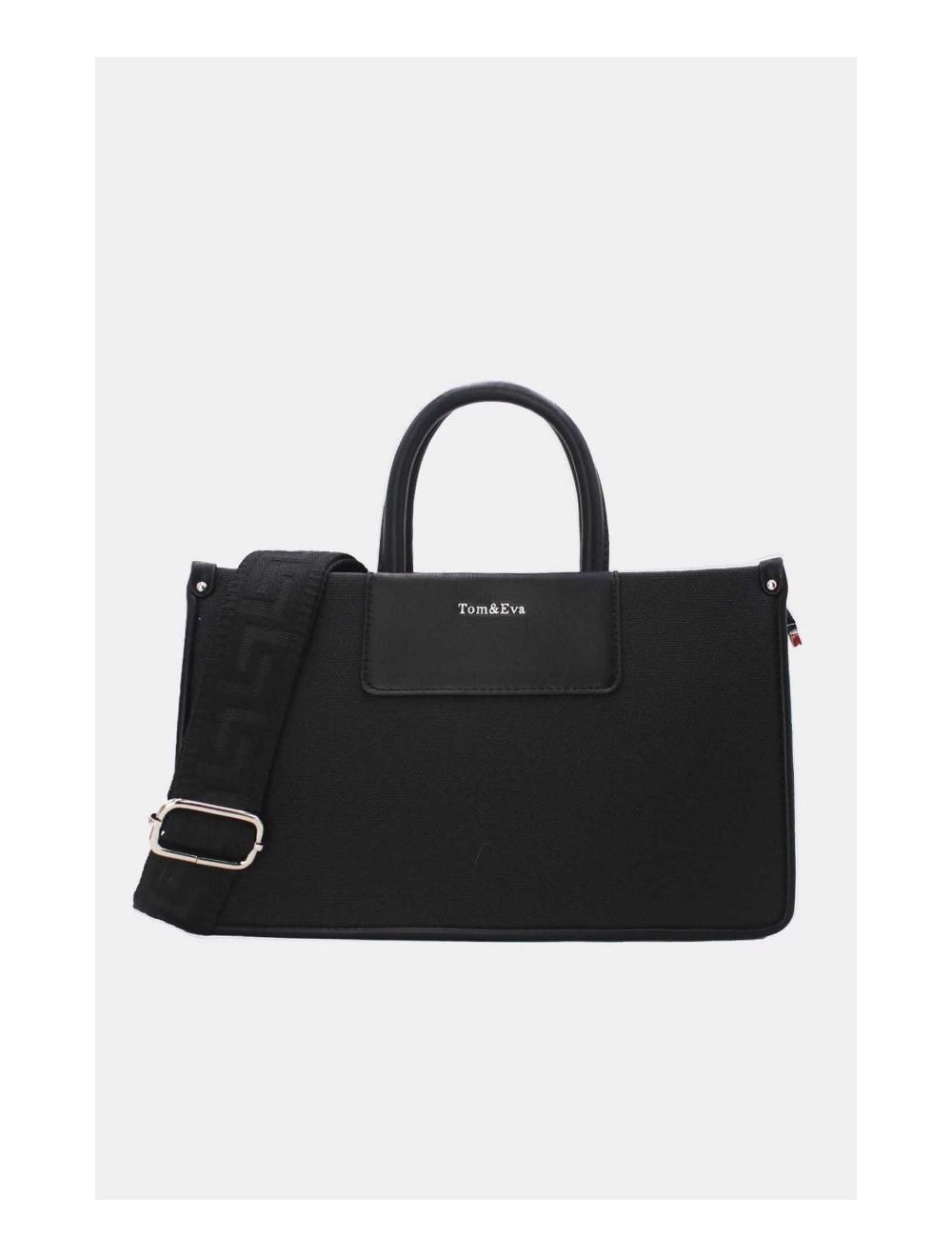 tom&eva Medium Sac à Main Effet Tissus Bicolore 24B-6004-Black/Black